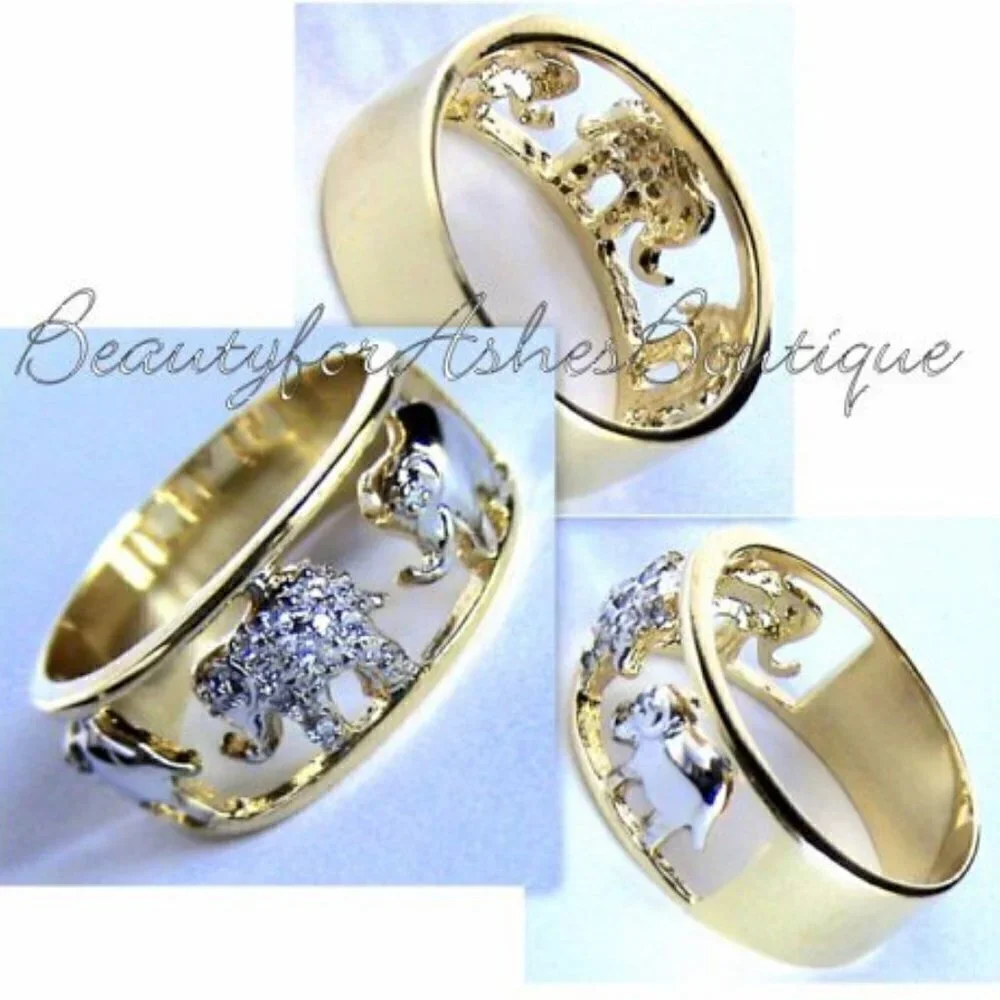 Wild Africa Cubic Zirconia Two 2 Tone Gold Plated Elephant Walk Pave Cz Ring 9